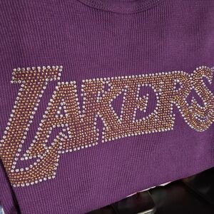 Lakers Rosio Rhinestone Thermal Top Y2K Bling Gameday Los Angeles Slim Fit JR?